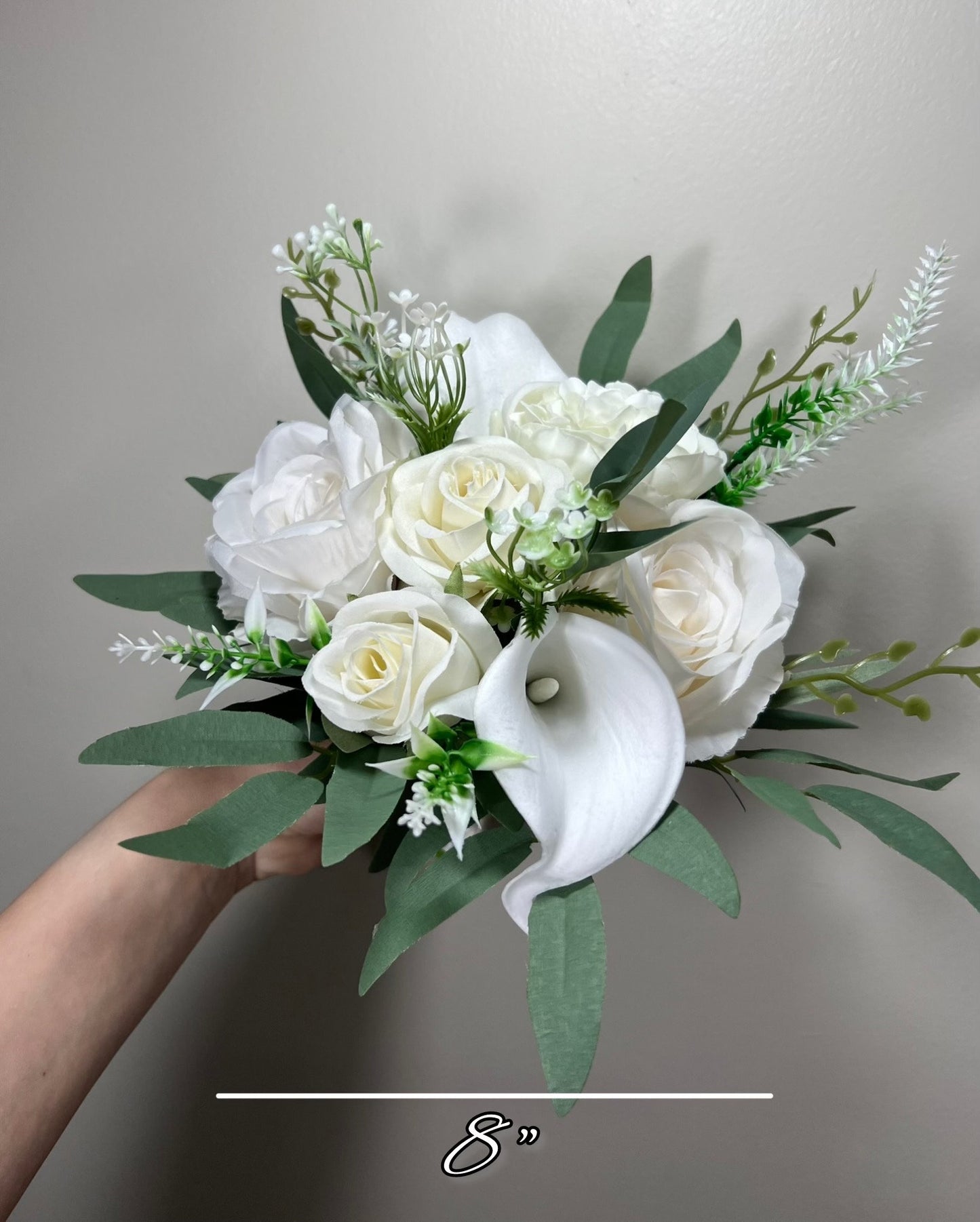 Wedding Calla Lilies Bouquet White Bridal Ivory Bouquet Classic Sage Eucalyptus Greenery Calla Lily Bridesmaids Bouquet Artificial Flowers