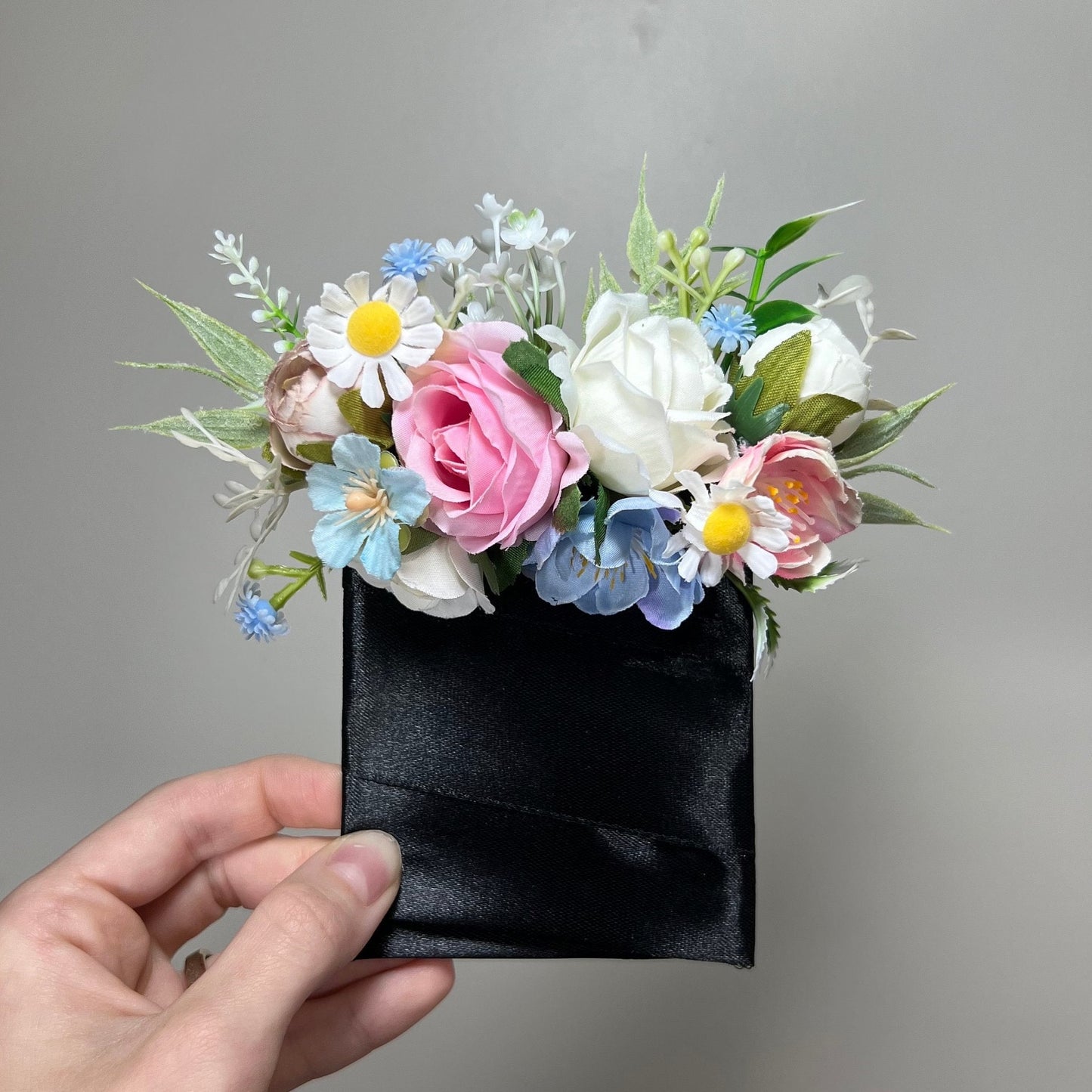 Wild Flowers Corsage Wedding White Blue Pink Wrist Mom Corsage Bridesmaids Daisy Sky Blue Dusty Rose Ivory Baby Breath Artiricial Rustic