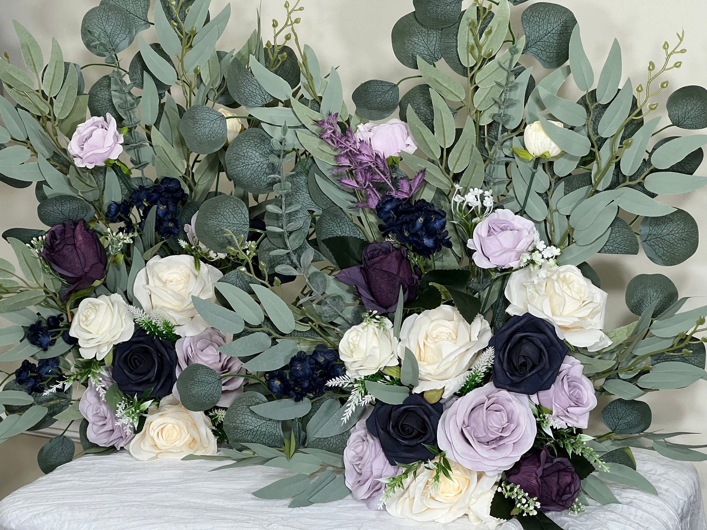 Wedding Aisle Marker Flower Floor Arrangement Barrel Décor White Purple Ground Arch Navy Blue Lilac Plum