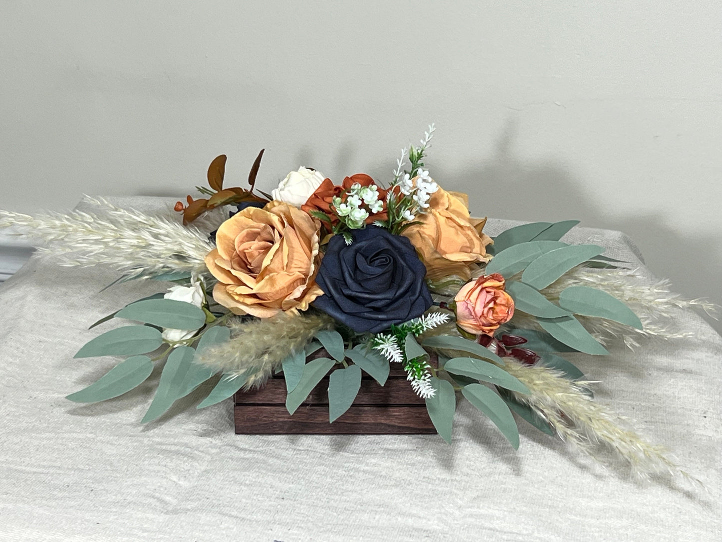 Wedding Centerpiece Orange Table Decor Navy Blue Terracotta Centerpiece Navy Blue Wedding Table Centerpiece Rust White Artificial Flower