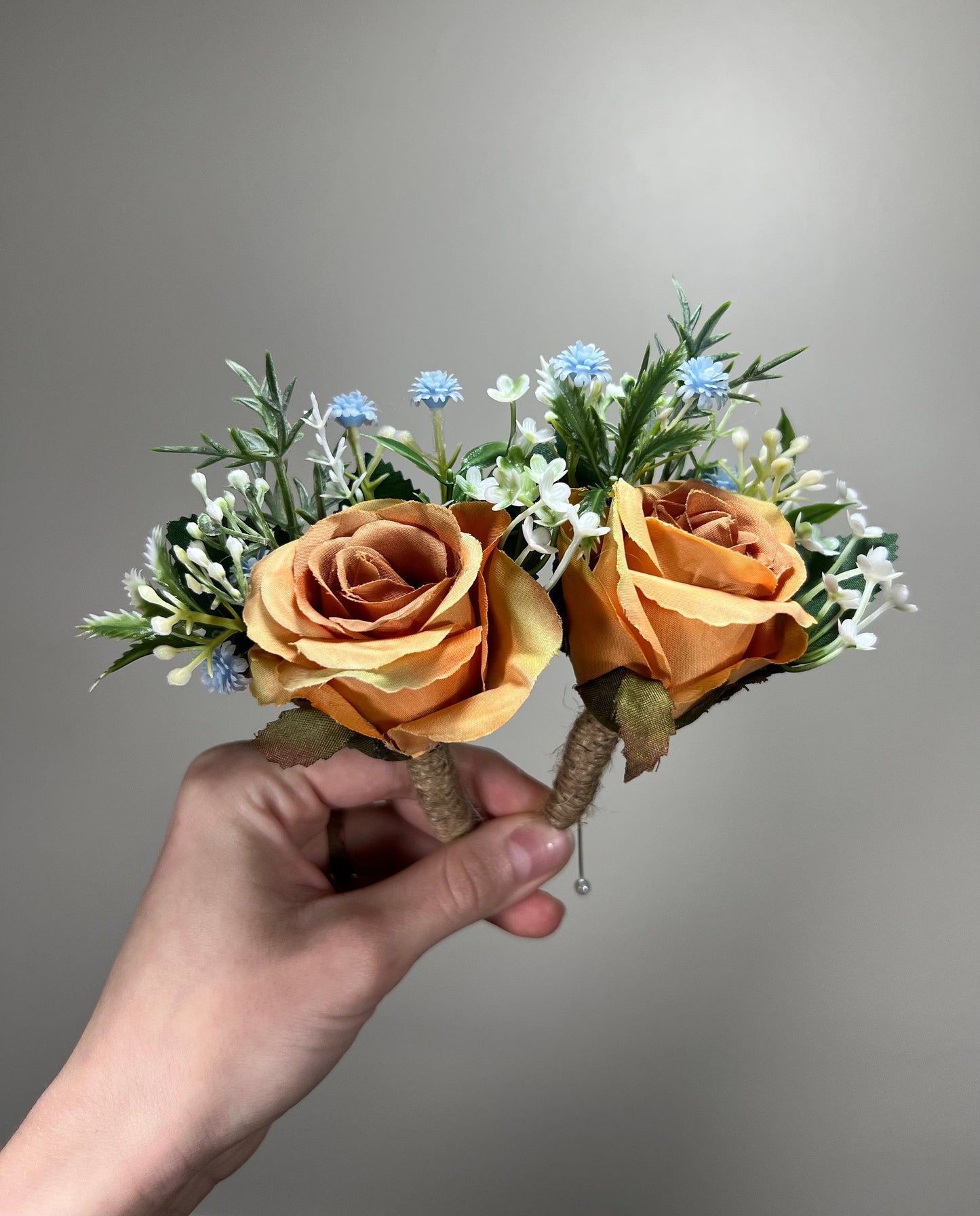 Orange Dusty Blue Bouquet Wedding Boho Terracotta Dusty Blue Bridal Bouquet Burnt Orange Blue Bridesmaids Bouquet Rust Pampas Grass