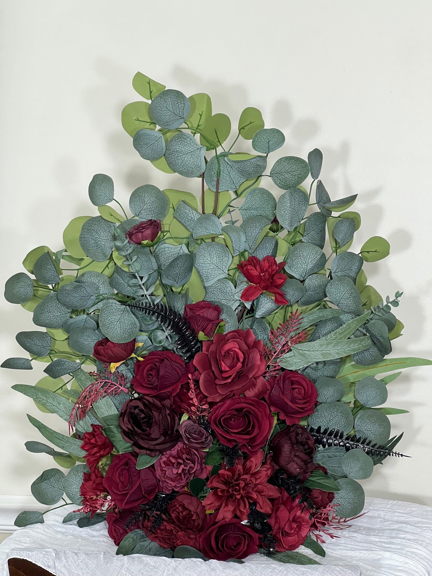 Wedding Aisle Marker Flower Floor Arrangement Whiskey Barrel Décor Burgundy Ground Arch Burgundy Barrel Flower Decor