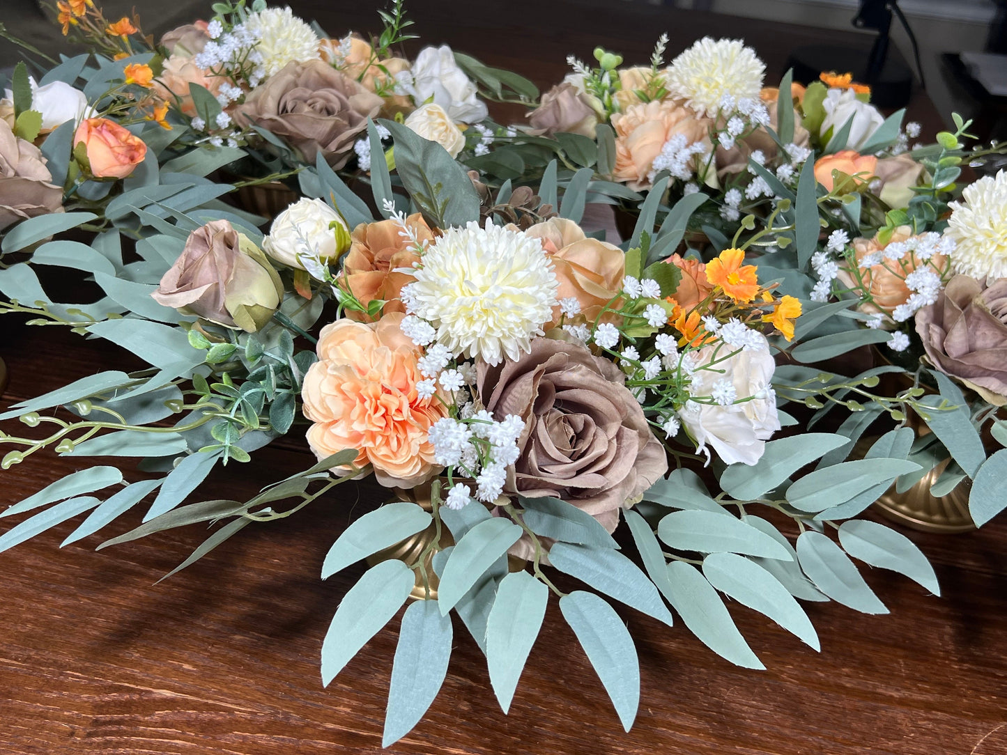 Wedding Centerpiece Orange Brown Table Decor Terracotta White Centerpiece Wedding Table Centerpiece Burnt Orange Artificial Flower