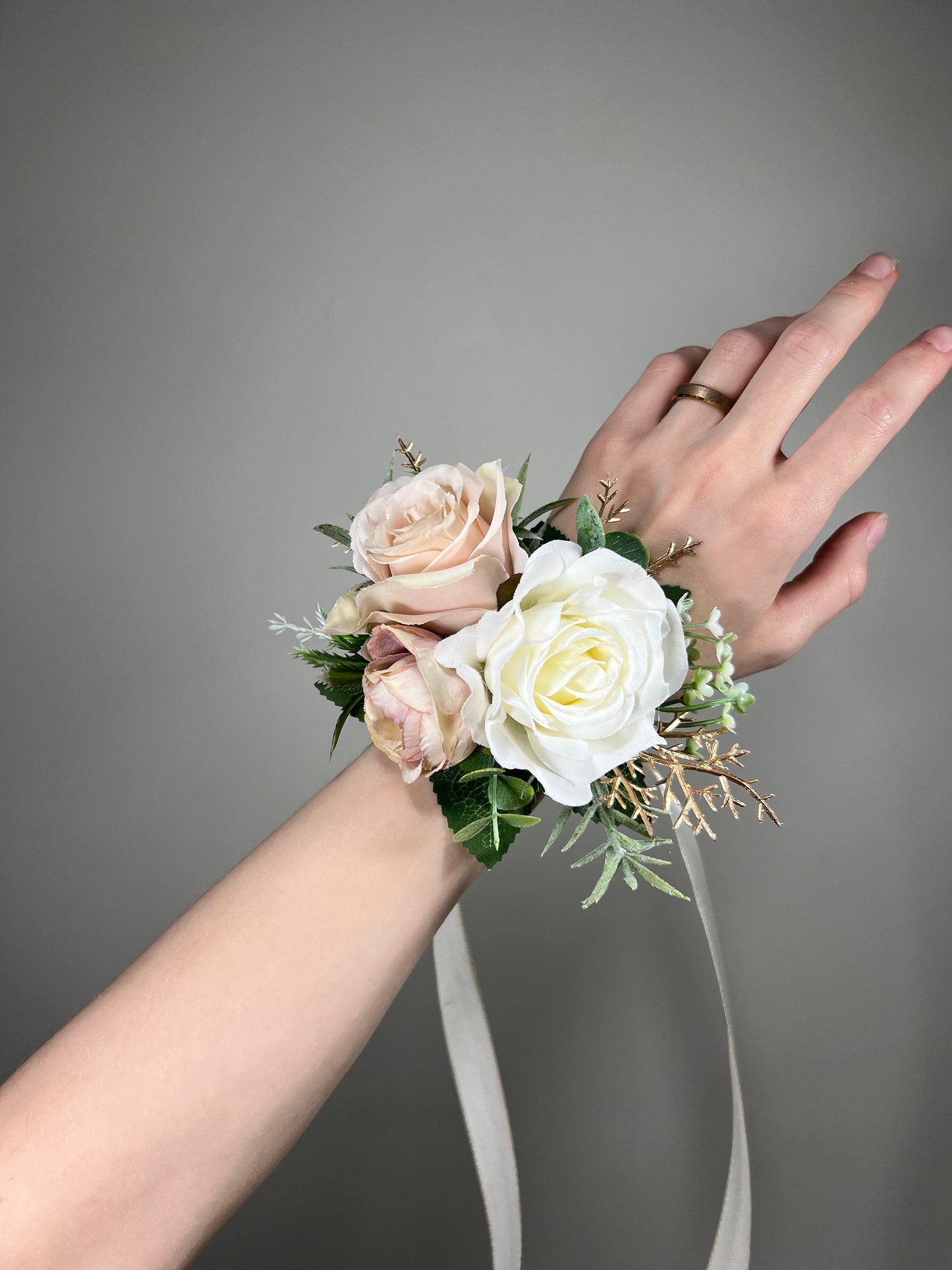 Dusty Rose Corsage Wrist Blush Pink Corsage White Bridesmaids Wedding Corsage Mom Ivory Gold Corsage Accessories Artificial Flowers