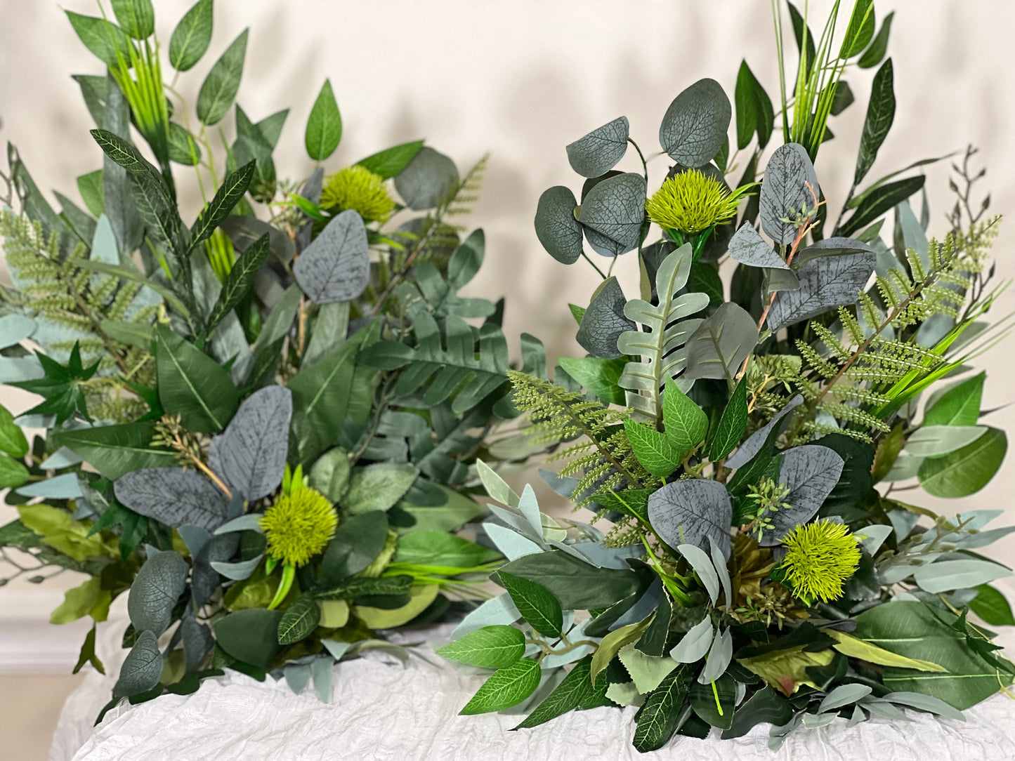 Wedding Aisle Marker Flower Floor Arrangement Barrel Décor Green Grass Greenery Ground Arch Eucalyptus Artificial Flower
