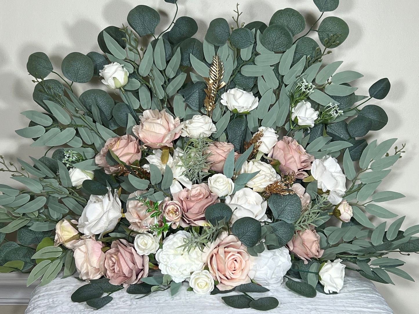Wedding Floor Arrangement White Blush Pink Rose Dusty Ivory Gold Wedding Aisle Sweetheart Table Floor Arrangement Artificial Eucalyptus