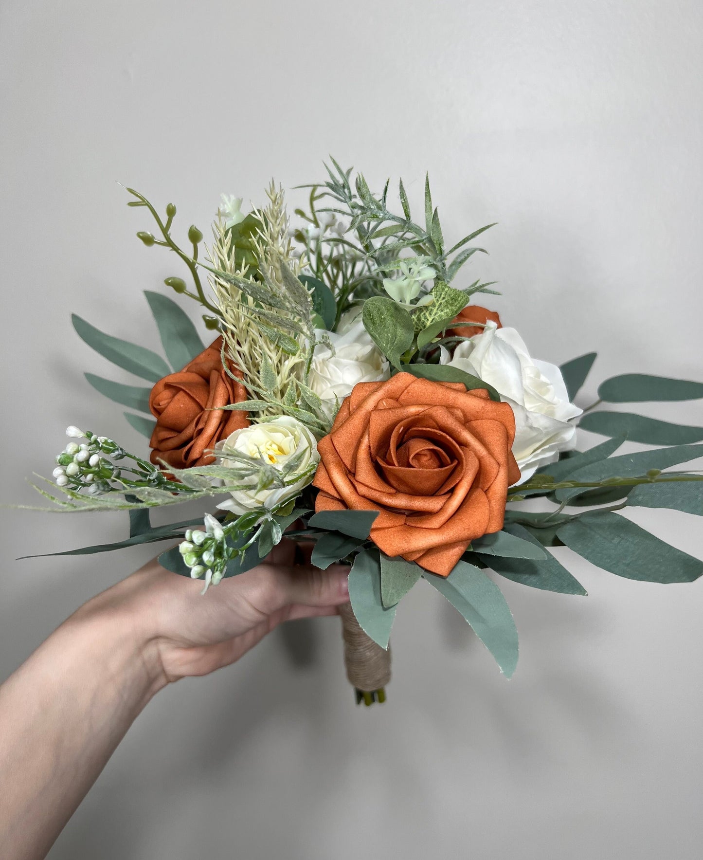 Burnt Orange Ivory Bouquet Wedding Bridal Terracotta Bouquet Rust Bridesmaids Bouquet Burnt Orange Bouquet Sage Boho Artificial Flower
