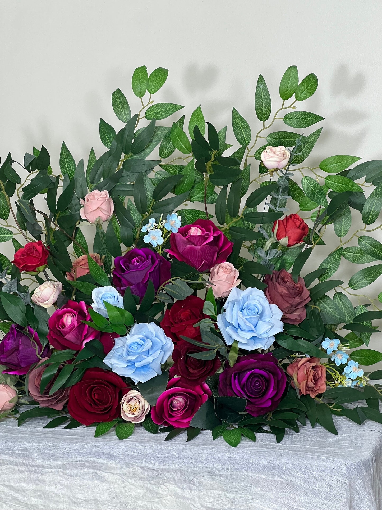 Jewel Tones Floor Arrangement Free Standing Purple Wedding Aisle Sweetheart Burgundy Blue Pink Dusty Fuchsia Artificial Flower 25"Wx20"H