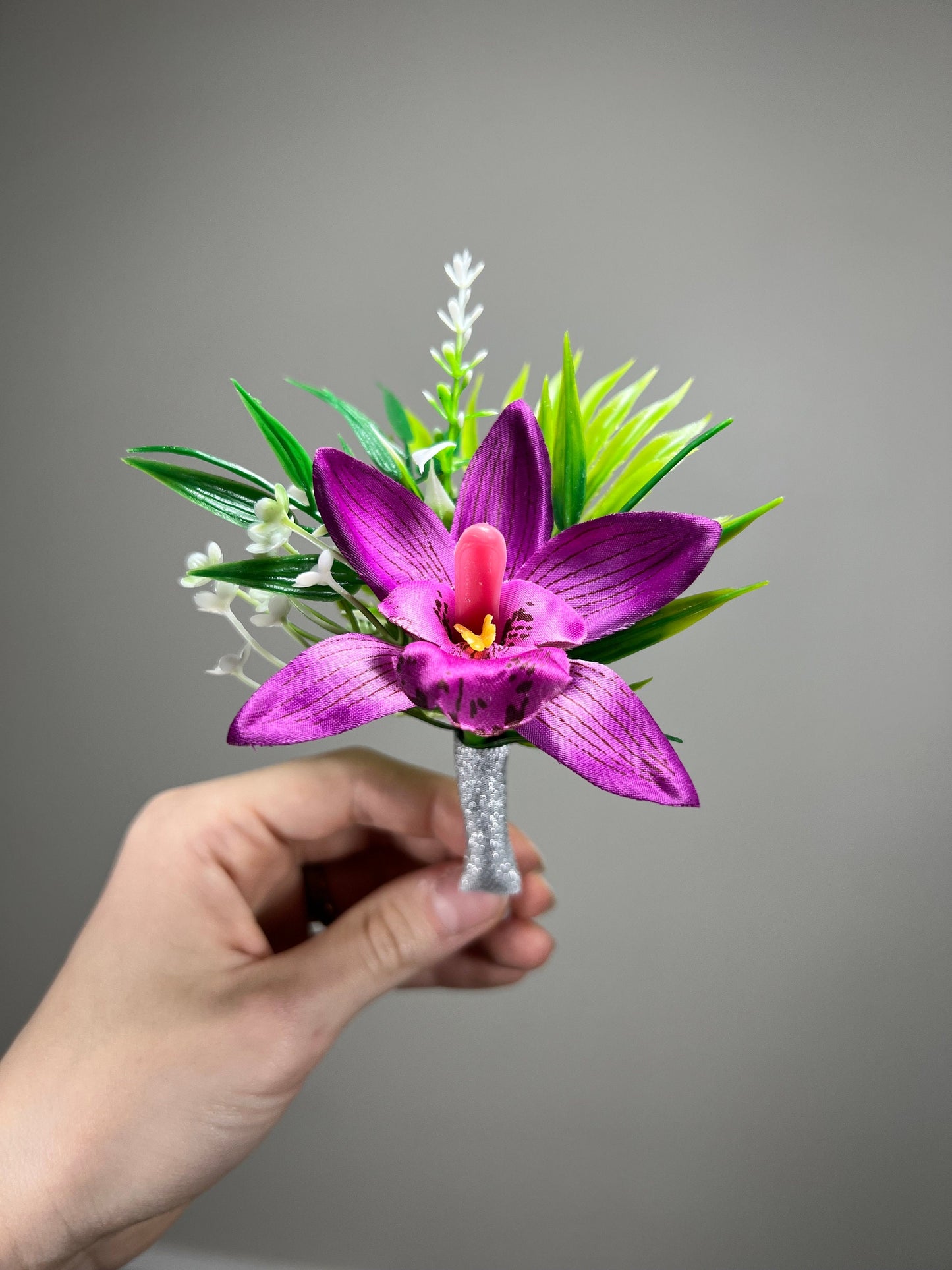 Purple Orchid Boutonniere Wedding Groom Orchid Square Boutonniere Beach Tropical Deep Purple Groomsmen Pocket Boutonniere Prom Artificial
