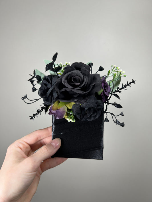 Black Pocket Boutonniere Wedding Groom Boutonniรจre Purple Square Groomsmen Pocket Boutonniere Black Wedding Sage Gothic Artificial Flowers