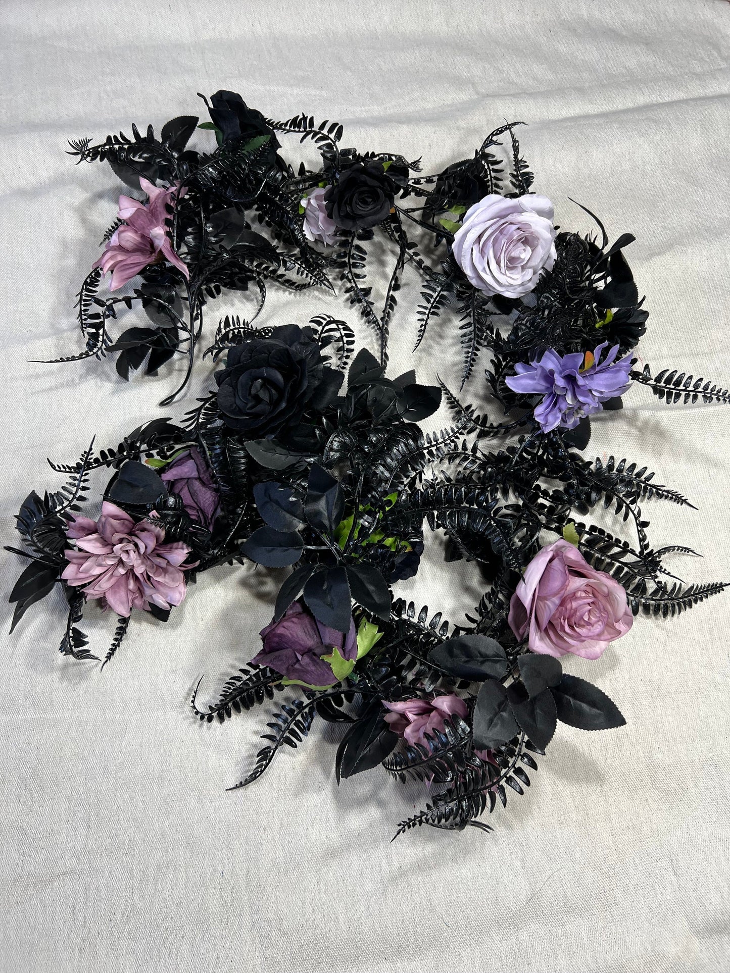 Black Fern Garland Wedding Purple Decoration Black Table Runner Dark Purple Artificial Flower Gothic Halloween