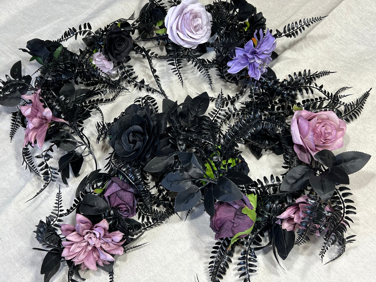 Black Fern Garland Wedding Purple Decoration Black Table Runner Dark Purple Artificial Flower Gothic Halloween