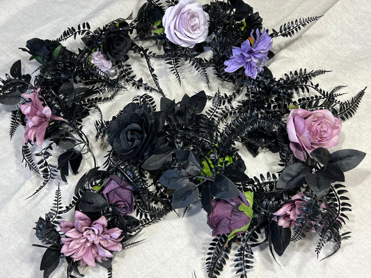 Black Fern Garland Wedding Purple Decoration Black Table Runner Dark Purple Artificial Flower Gothic Halloween