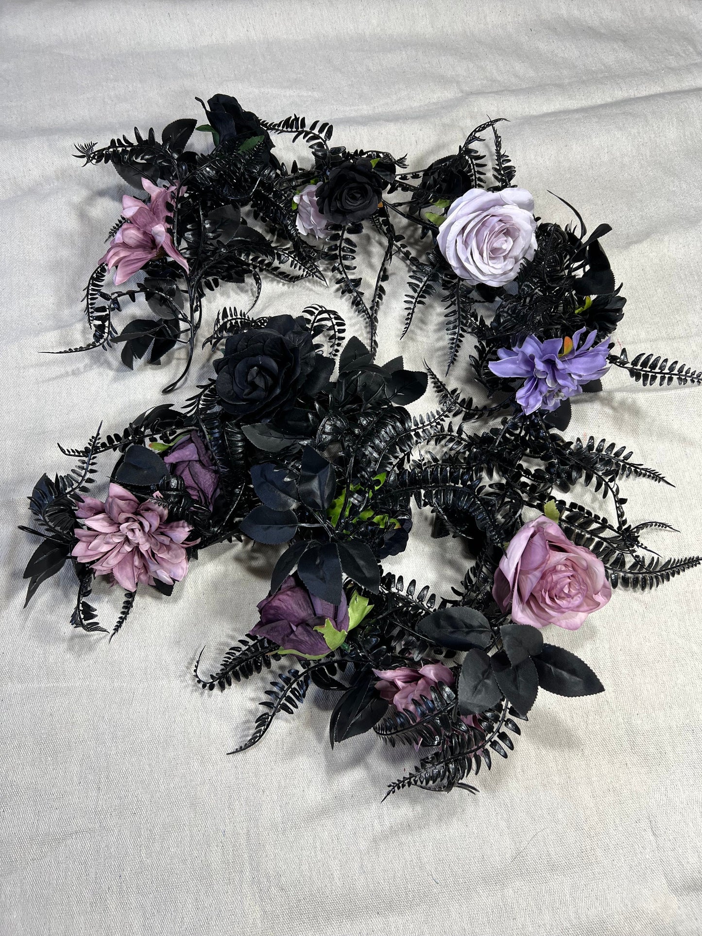 Black Fern Garland Wedding Purple Decoration Black Table Runner Dark Purple Artificial Flower Gothic Halloween
