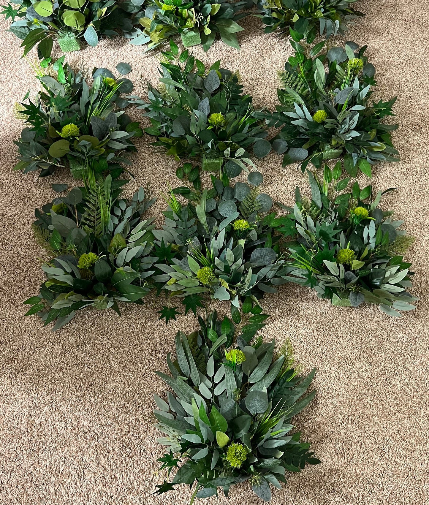 Wedding Aisle Marker Flower Floor Arrangement Barrel Décor Green Grass Greenery Ground Arch Eucalyptus Artificial Flower
