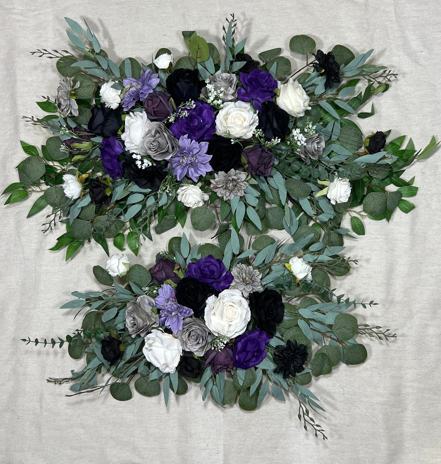 Black Arch Arrangement Wedding Purple Arch Aisle Arrangement Black Dark Purple Royal Gothic Black Artificial Flowers White Gray Eucalyptus