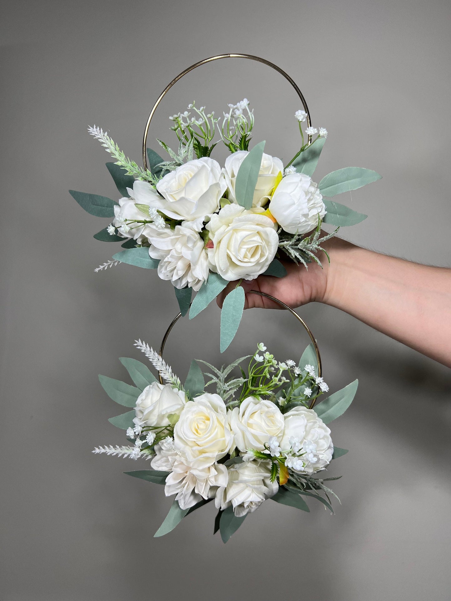 Wedding Hoop White Bridesmaids Hoop White Ring Wreath Flower Girl Hoop White Eucalyptus Floral Hoop Artificial Flower Peony Rose White
