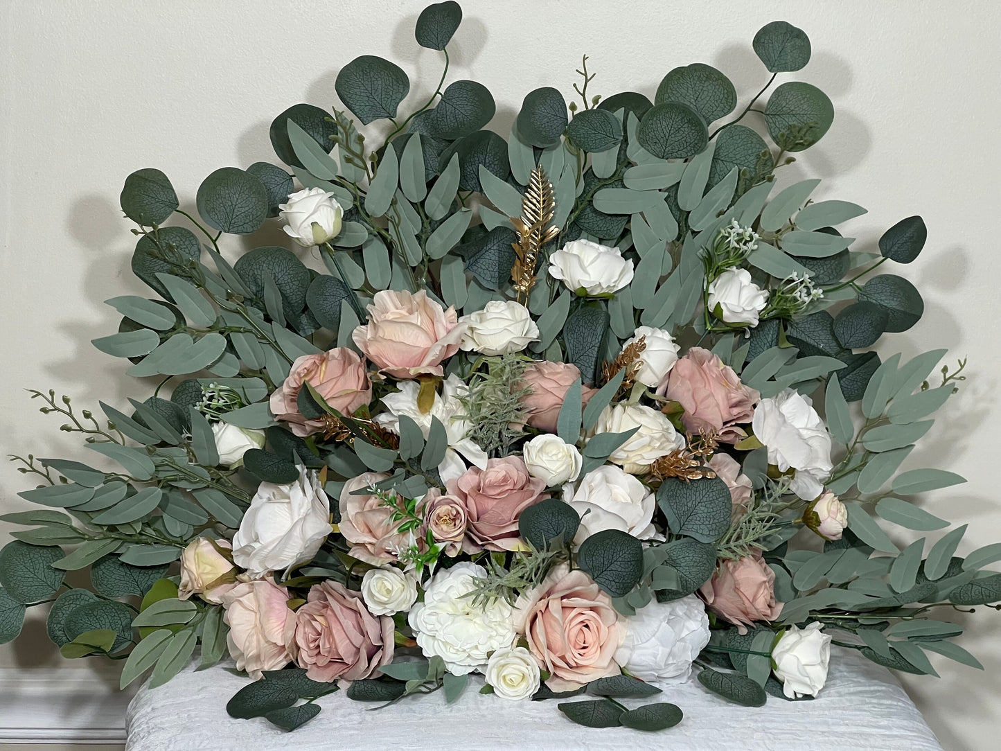 Wedding Floor Arrangement White Blush Pink Rose Dusty Ivory Gold Wedding Aisle Sweetheart Table Floor Arrangement Artificial Eucalyptus