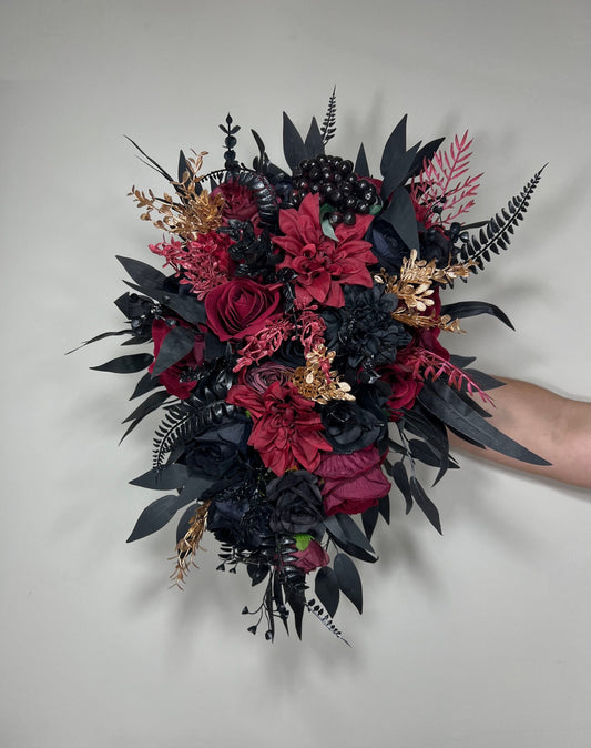 Black Burgundy Bouquet Bridal Gothic Black Bouquet Burgundy Bridesmaids Black Wine Red Bouquet Gothic Artificial Flower