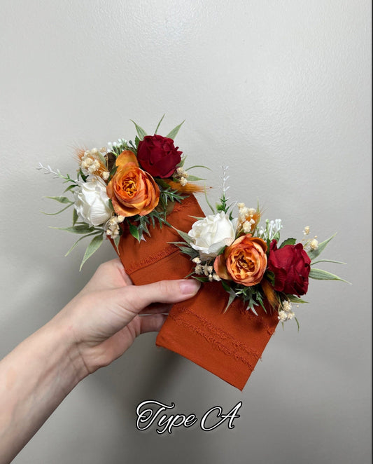 Orange Burgundy Pocket Boutonniere Terracotta Groom Boutonnière Square Burnt Orange Burgundy White Pocket Boutonnière Groomsmen Baby Breath