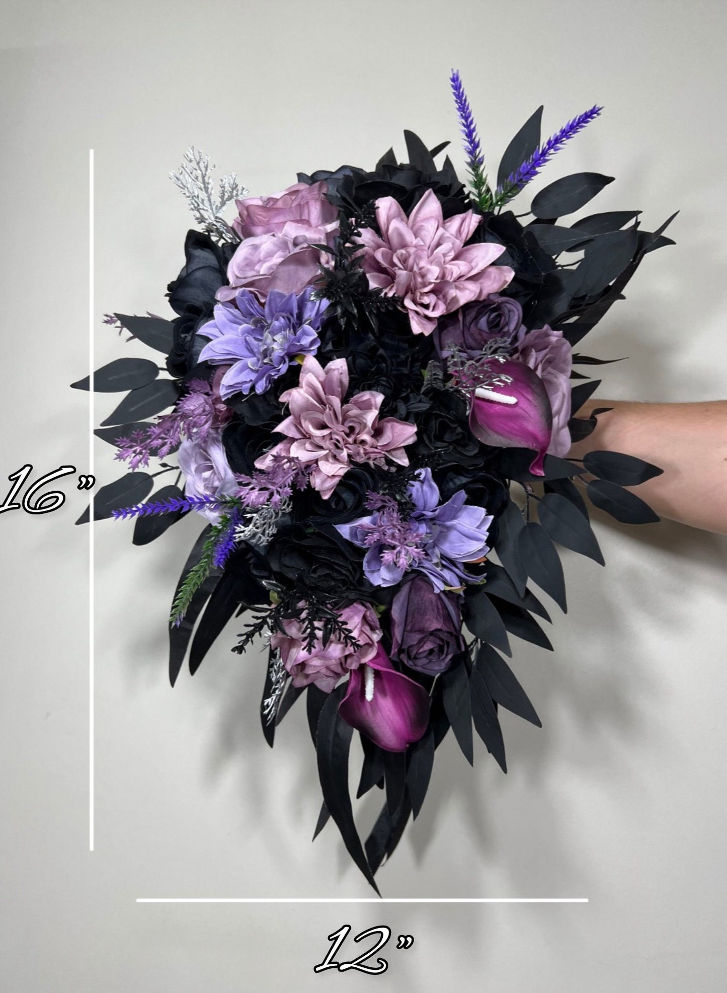 Wedding Bouquet Black Purple Bridal Cascade Bouquet Black Dark Purple Bridesmaids Bouquet Black Purple Calla Lily Artificial Flower