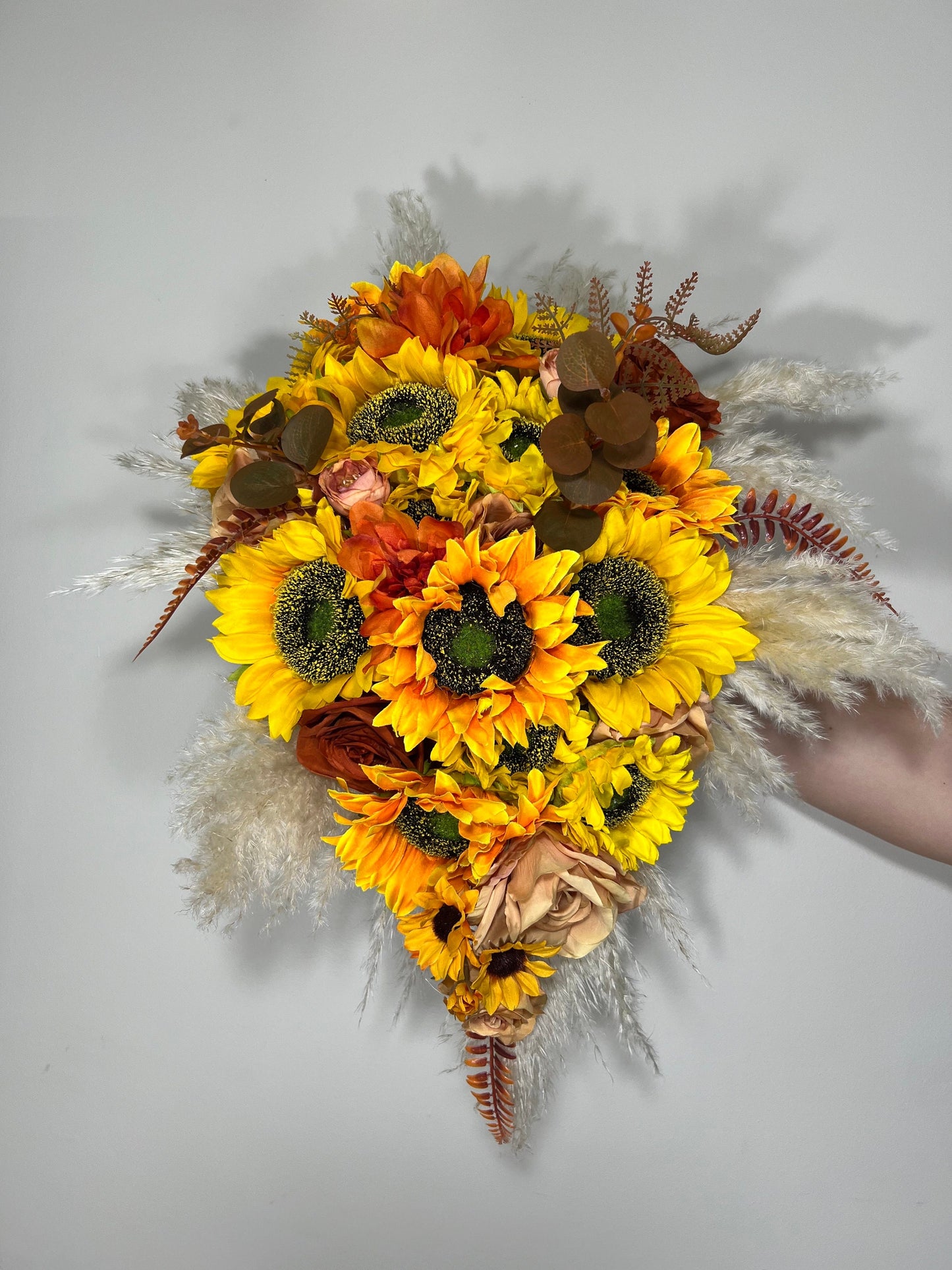 Wedding Bouquet Sunflower Boho Burnt Orange Bridal Terracotta Fall Decor Rust Sunflower Artificial Flowers Dried Pampas Grass Baby Breath