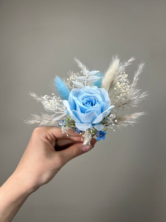 Blue Boutonniere Wedding Groom Dusty Blue Boutonniรจres Groomsmen Light Blue Boutonniรจre Groom Baby Breath Bunny Tails Artificial Flowers