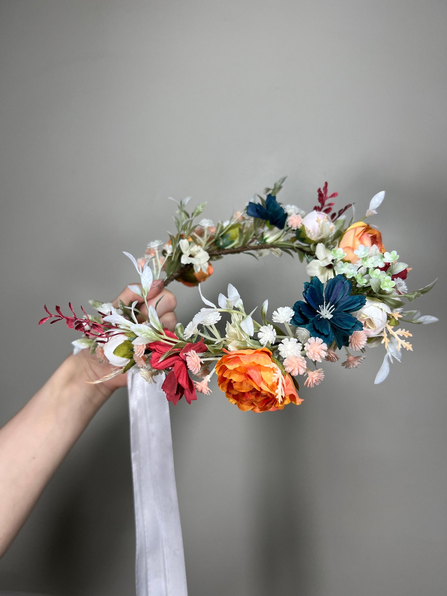 Dark Teal Flower Crown Wedding Bridal Floral Headband Burnt Orange Teal Adult Decor Terracotta Wreath Bridal Crown Children Burgundy Hair