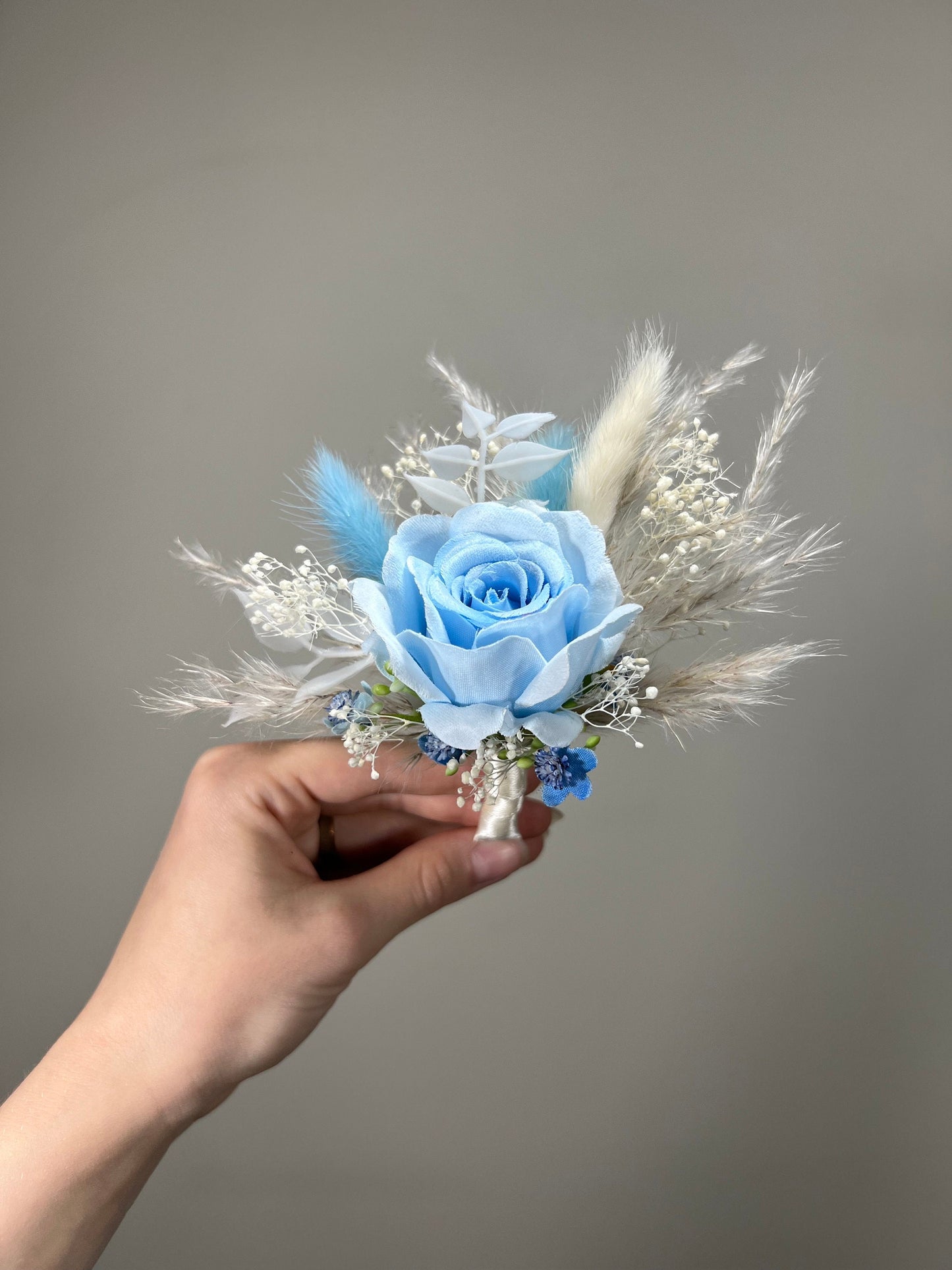 Blue Boutonniere Wedding Groom Dusty Blue Boutonnières Groomsmen Light Blue Boutonnière Groom Baby Breath Bunny Tails Artificial Flowers