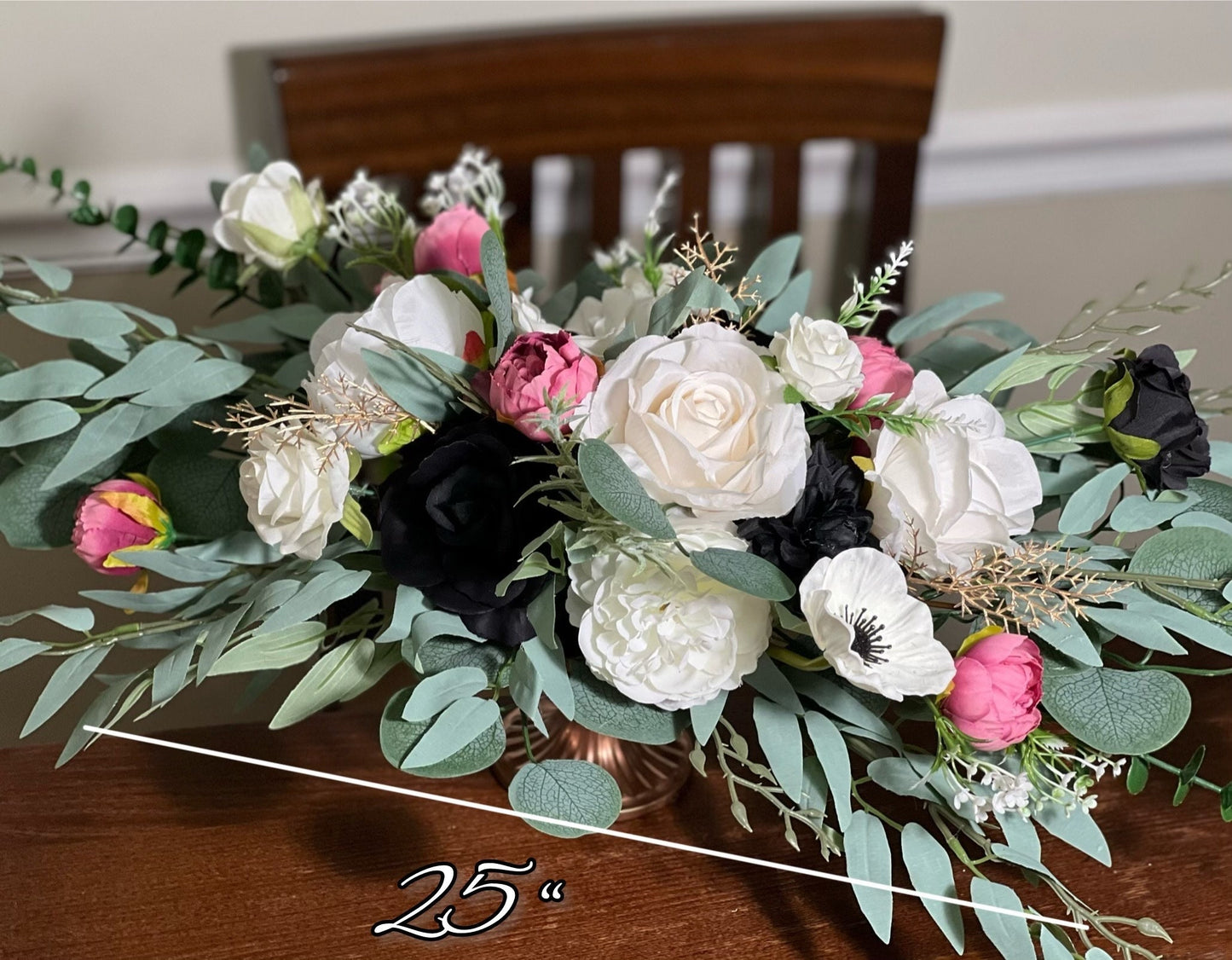 White Centerpiece White Table Decor Black Viva Magenta Centerpiece Gold Pink Wedding Table Centerpiece Ivory Black Artificial Flower