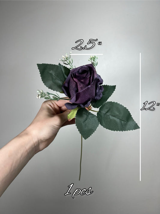 Dark Purple Flower Head Rose Plum Dark Purple Wedding Fake Roses Purple Stem Home Decor Plum Flower Head Artificial Wedding Supplies Craft