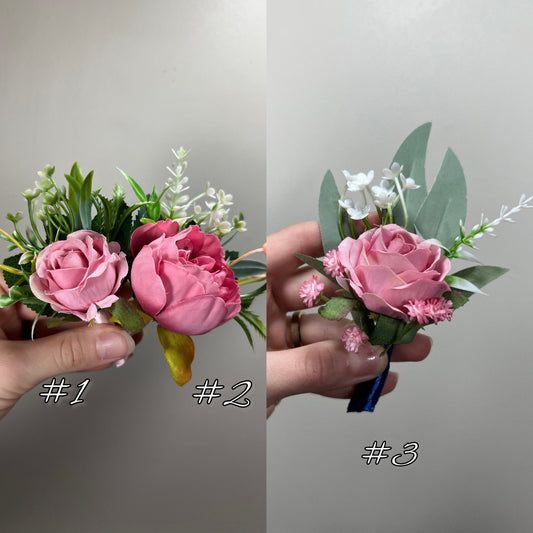 Pink Boutonniรจre Wedding Wrist Corsage Fuchsia Bridesmaids Corsage Viva Magenta Boutonniere Pink Corsage Dusty Rose Artificial Flowers