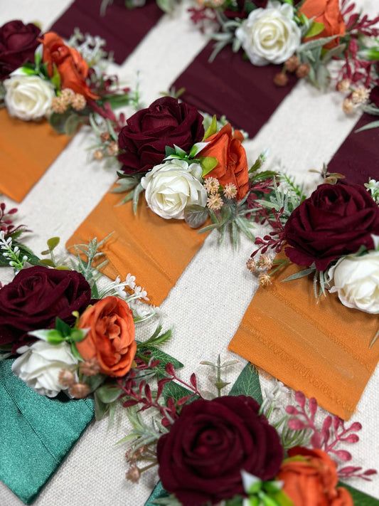 Burgundy Pocket Boutonniere Terracotta Groom Boutonnière White Square Groomsmen Boutonniere Burgundy Burnt Orange Ivory Artificial Flower