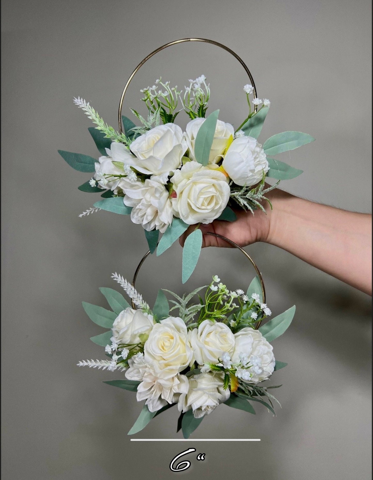 Wedding Hoop White Bridal Ivory Hoop Classic Bridesmaids Ring Wreath Flower Girl Hoop White Eucalyptus Artificial Flower Hydrangea Rose