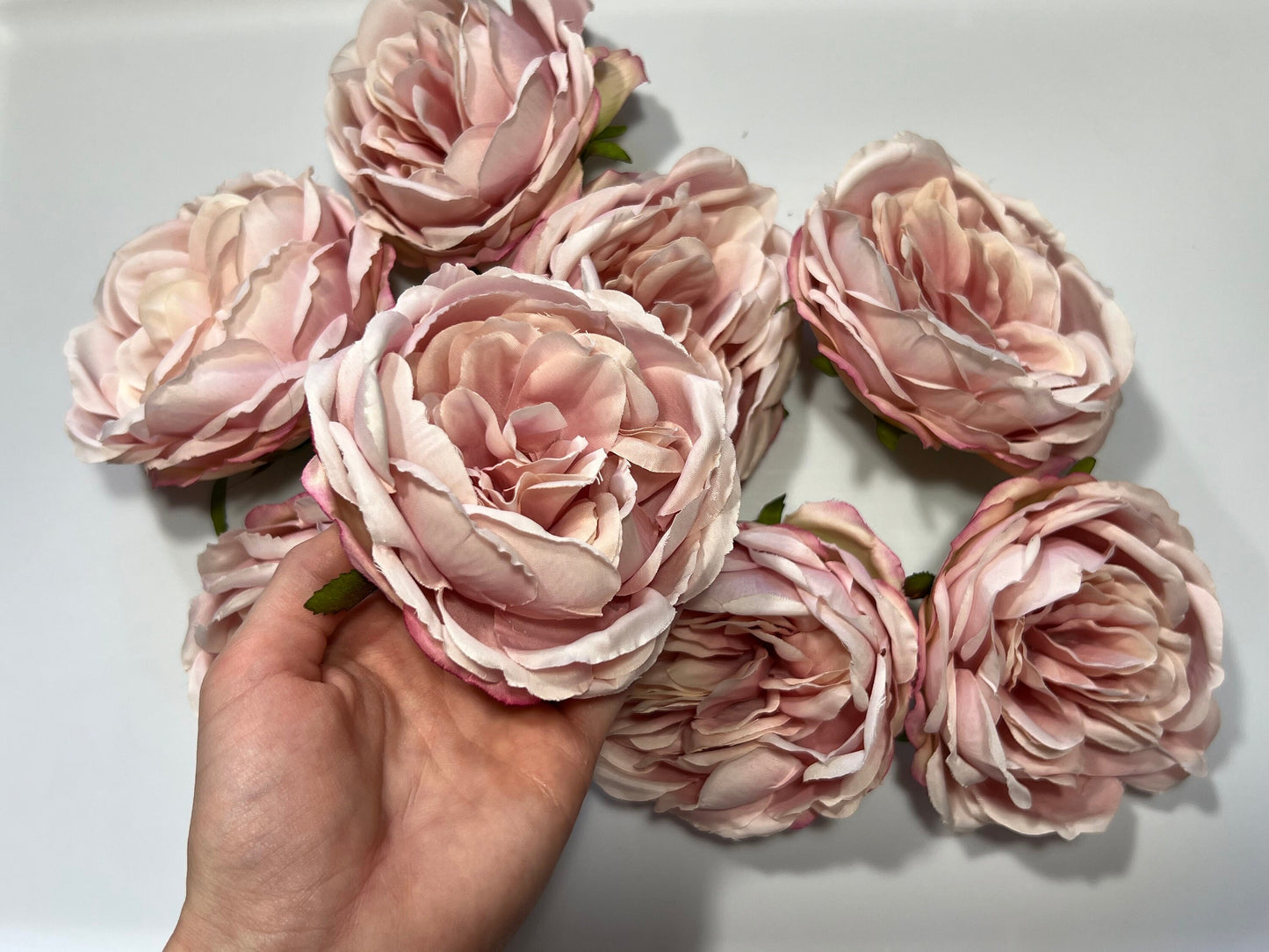 Pink Peony Artificial Flowers 4” Head Rose Blush Cabbage Rose Dusty Wedding Fake Roses Pink Home Decor Silk Decorative Wedding