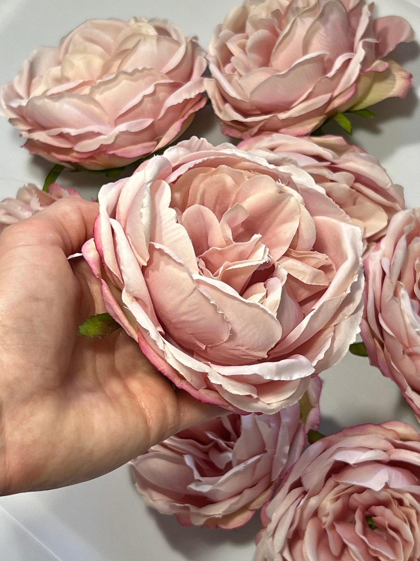 Pink Peony Artificial Flowers 4” Head Rose Blush Cabbage Rose Dusty Wedding Fake Roses Pink Home Decor Silk Decorative Wedding