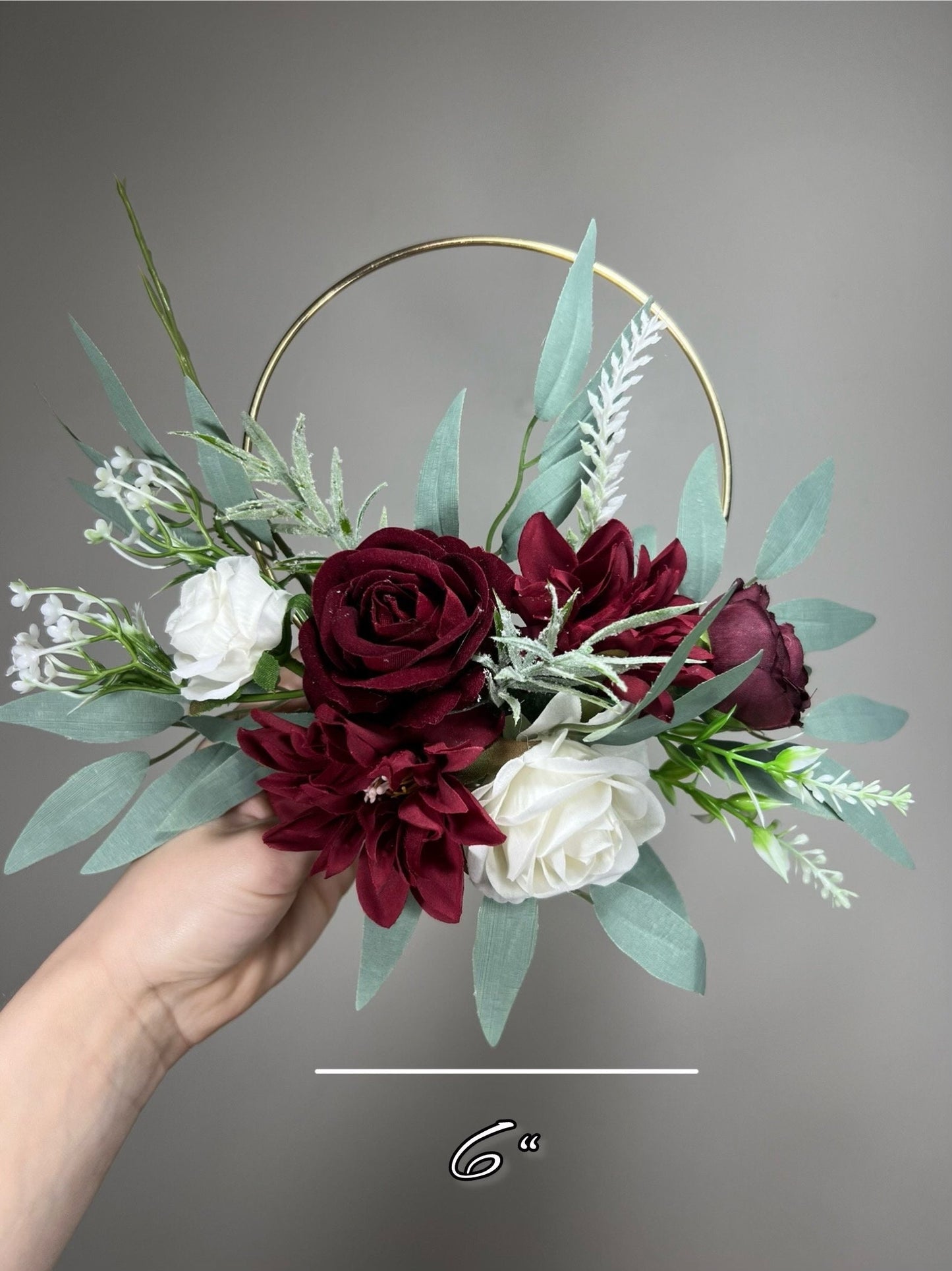 Wedding Hoop Burgundy White Hoop Flower Girl Hoop Bridesmaids Ring Wreath Alternative Bouquet Hoop Fall Artificial Flower