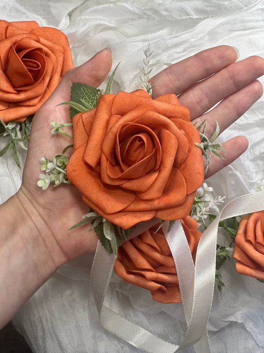 Rust Boutonniere Wedding Groom Burnt Orange Boutonnière Terracotta Groomsmen Boutonnière Rust Orange Groom Artificial Flowers