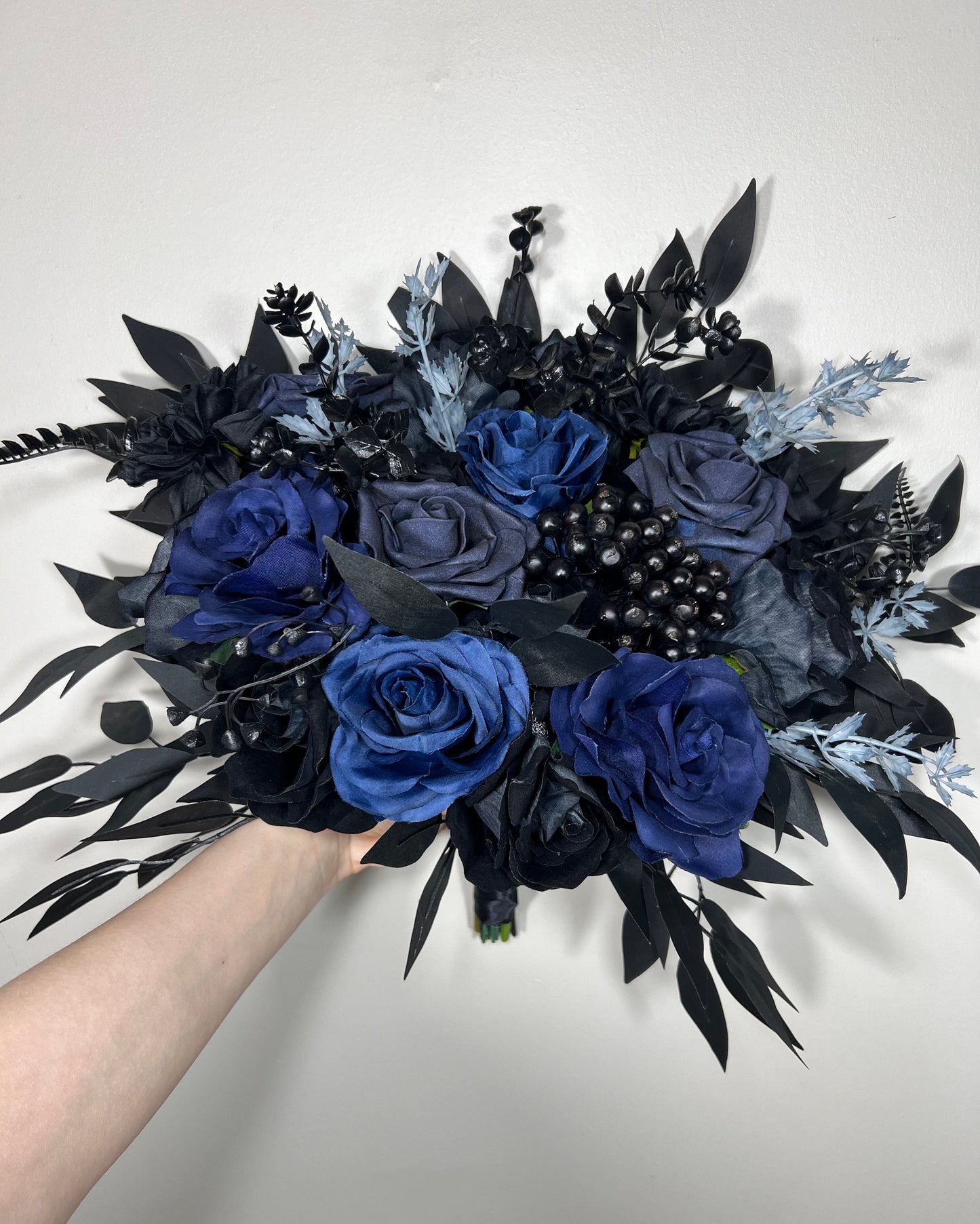 Black Blue Bouquet Wedding Bridal Black Navy Blue Gothic Bouquet Black Bridesmaids Bouquet Black Dark Blue Artificial Flower