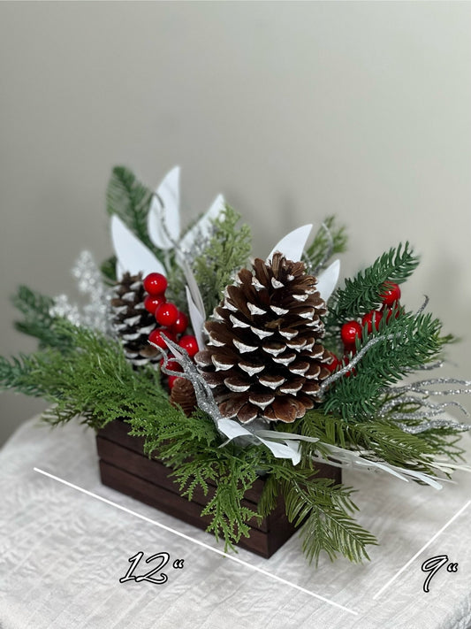 Christmas Centerpiece Decor Table Christmas Centerpiece Wedding Table Centerpiece Silver Pine Cone with Wood Box Winter Gift Christmas