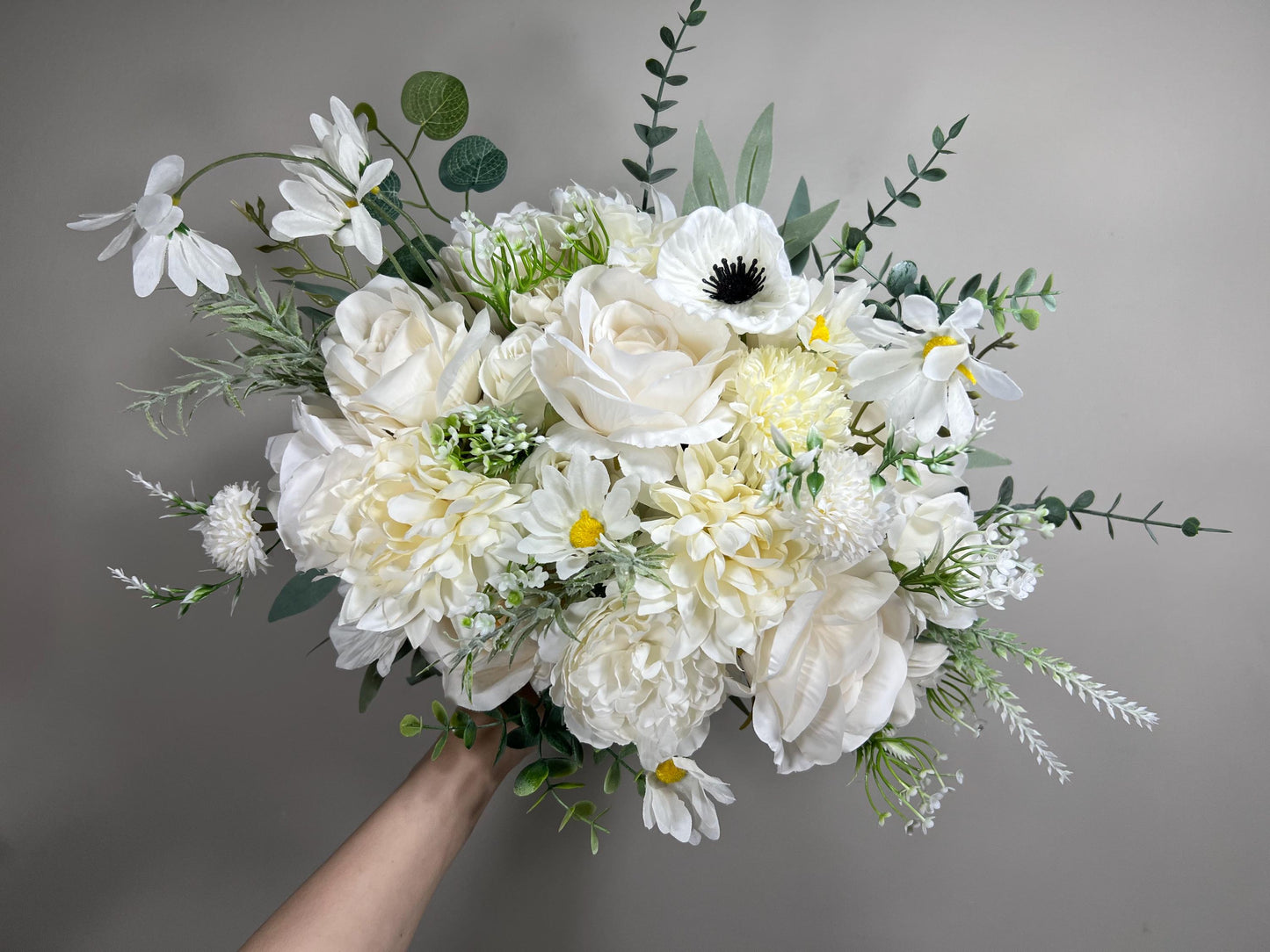 Wedding White Bouquet Wild Flower Bridal White Bouquet Ivory Bridesmaids Bouquet Spring Summer Anemone Artificial Flower Poppy Dandelion