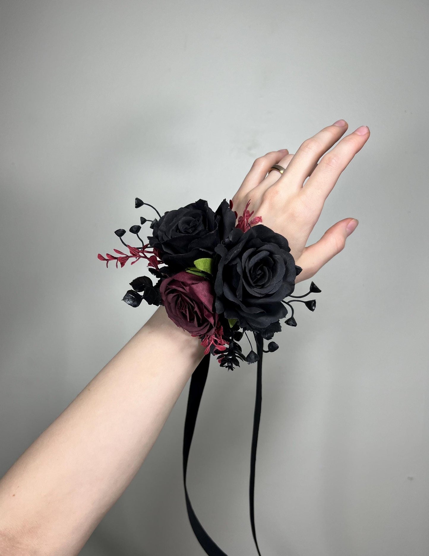 Black Corsage Burgundy Wedding Gothic Wrist Corsage Bridesmaids Corsage Mom Black Burgundy Burgundy Accessories Artificial Flower