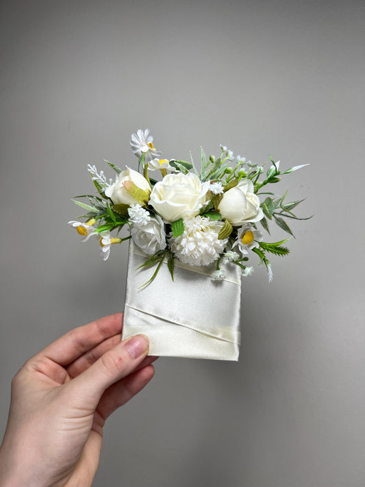 White Pocket Boutonniere Wedding Groom Boutonniรจre Ivory Square Groomsmen Pocket Boutonniere Wild Flower Ivory Rustic Artificial Flowers