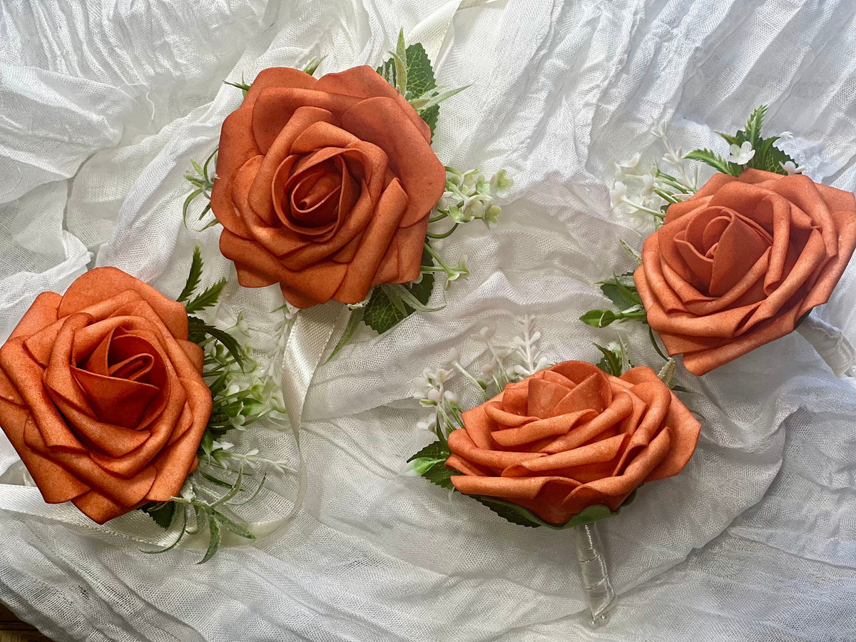 Rust Boutonniere Wedding Groom Burnt Orange Boutonnière Terracotta Groomsmen Boutonnière Rust Orange Groom Artificial Flowers Reddit