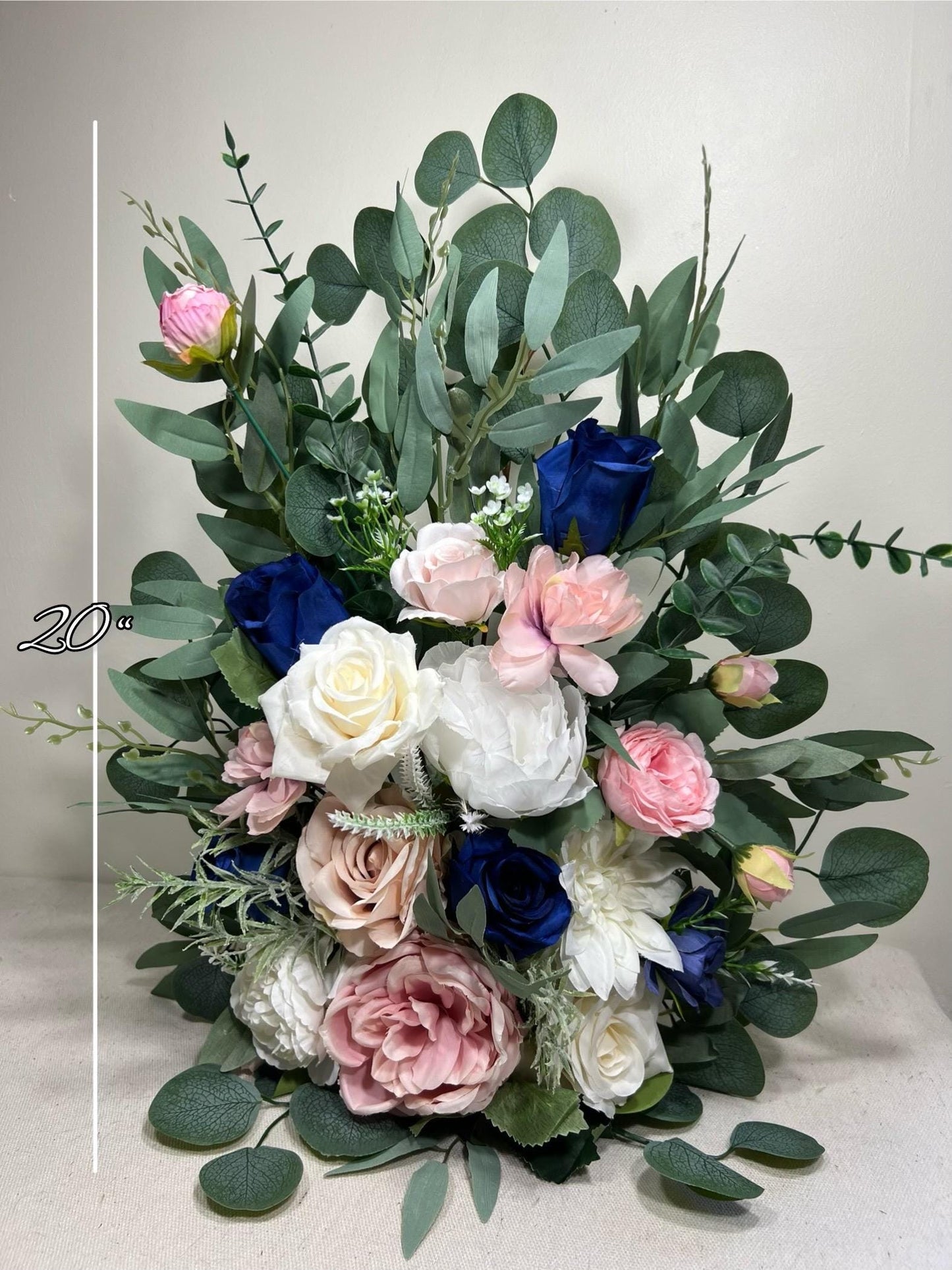 Wedding Aisle Marker Flower Floor Arrangement Whiskey Barrel Décor Pink Blue Ground Arch White Navy Blue Ivory Eucalyptus Dusty Rose