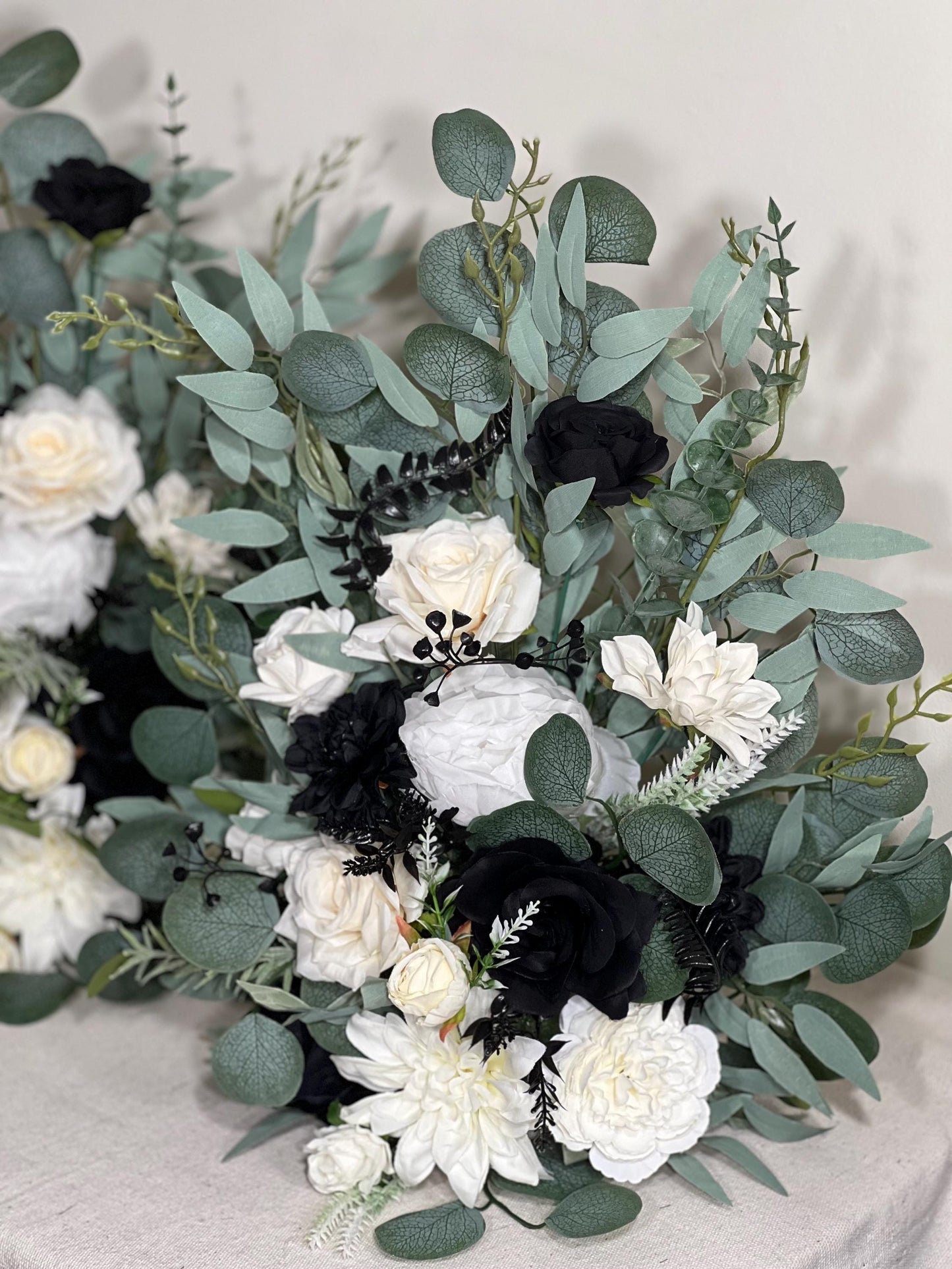 Wedding Aisle Marker Flower Floor Arrangement Whiskey Barrel Décor Black and White Ground Arch Wedding Ivory