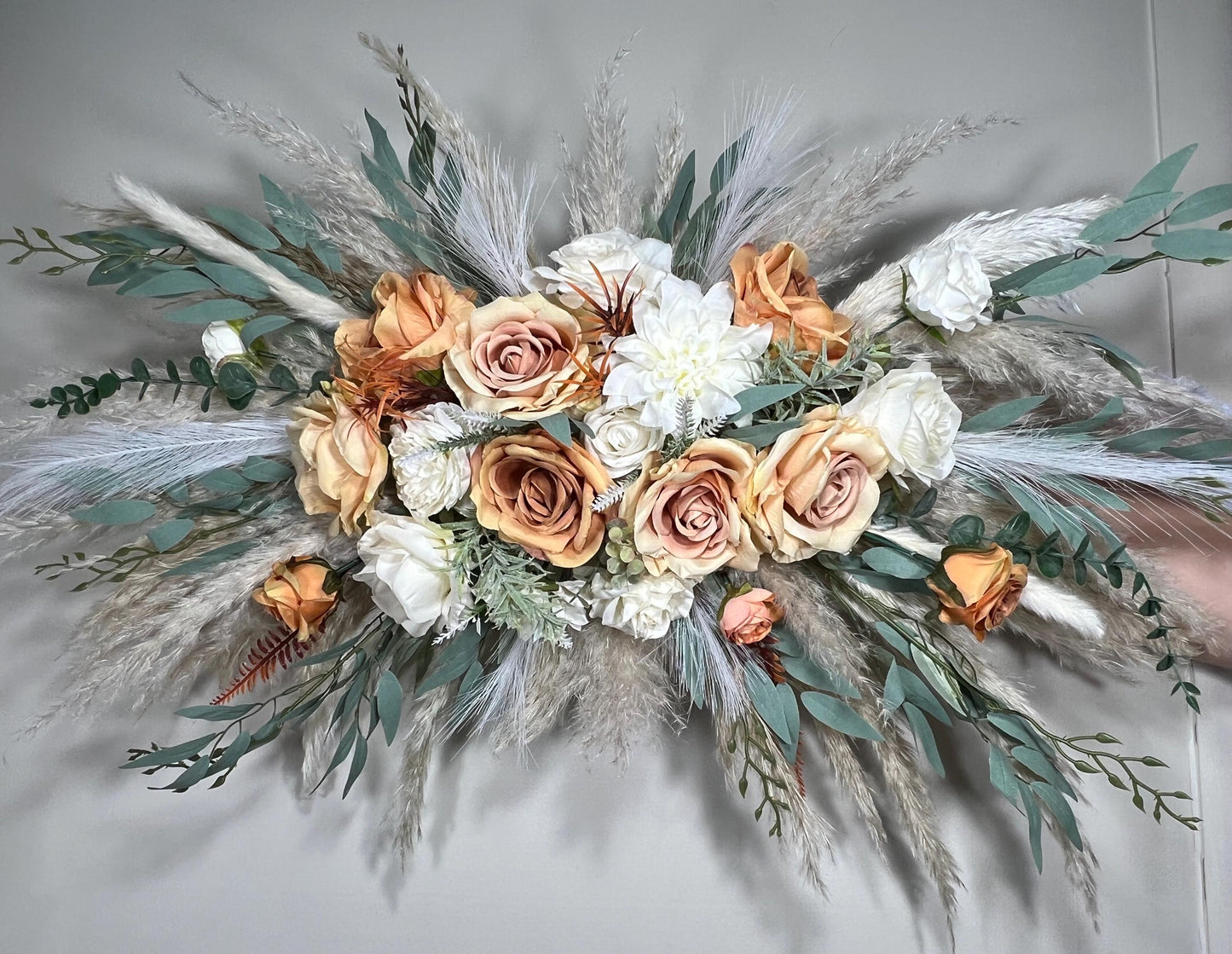 Orange Arch Arrangement Boho Terracotta Burnt Orange White Arch Aisle Arrangement Ivory Arbor Pampas Grass Eucalyptus Artficial Flower