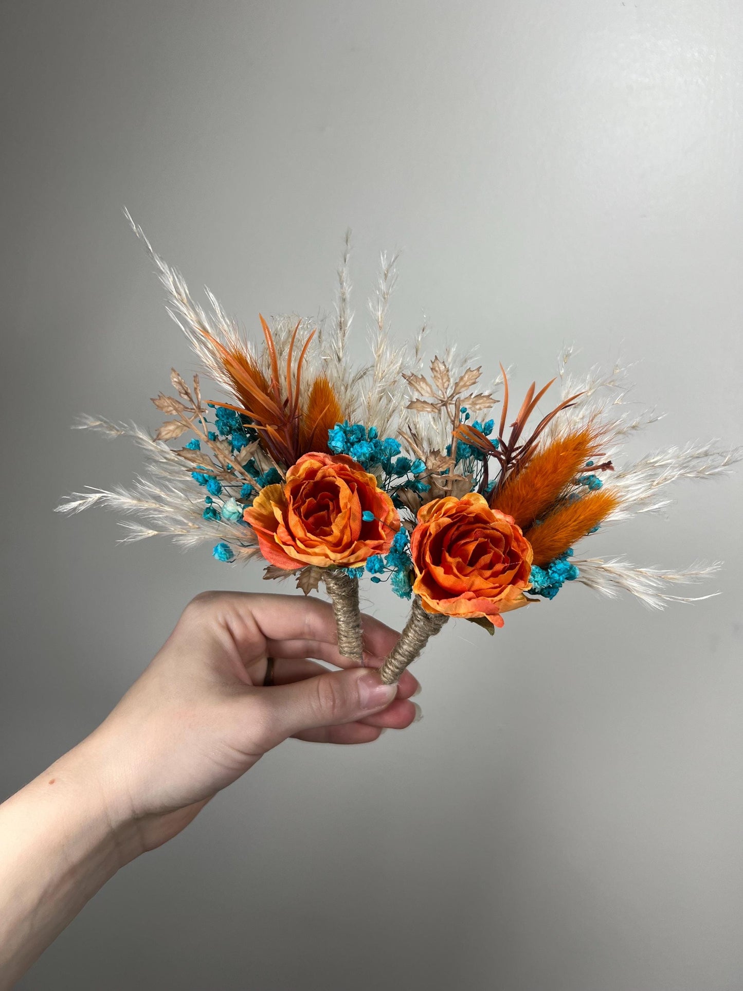 Teal Orange Corsage Wedding Turquoise Terracotta Cordage Bridesmaids Teal Blue Rust Corsage Aque Blue Burnt Orange Corsage Mom Artificial