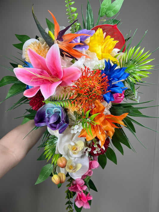 Tropical Bouquet Wedding Fuchsia Orchid Bridesmaids Bouquet Hot Pink Blue Cascade Bouquet Beach White Purple Artificial Flower Reddit