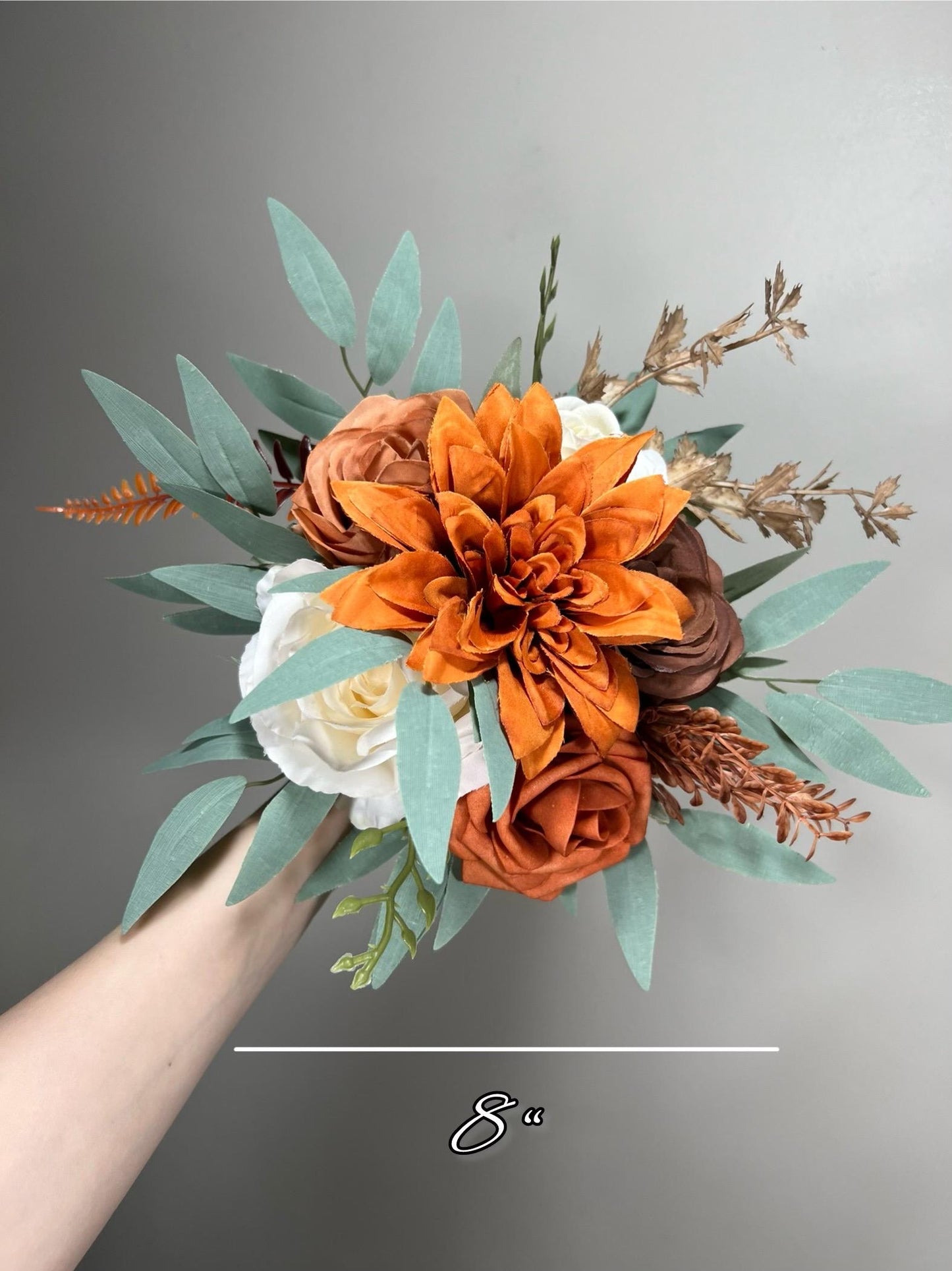 Burnt Orange Ivory Bouquet Bridal Terracotta Wedding White Bridesmaids Bouquet Burnt Orange Brown Bouquet Rust Cinnamon Artificial Flower
